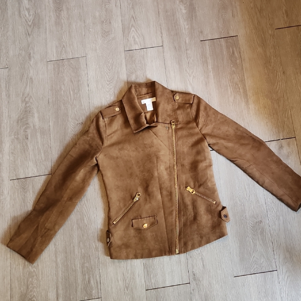 H&M Tan Suede Asymmetrical Zip Jacket